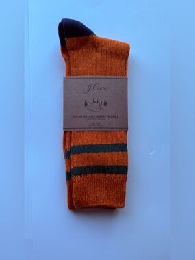 J. Crew Orange and Dark Green Striped Lightweight Camp Socks